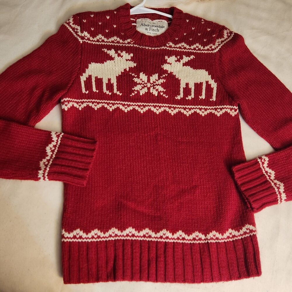 NWT Abercombie & Fitch wool Blend Reindeer fair isle sweater mens Medium gothics